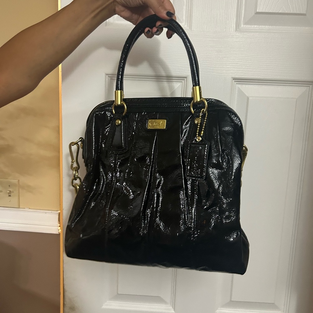 NWT Coach Black Patent Leather Satchel Handbag with Gold Hardware